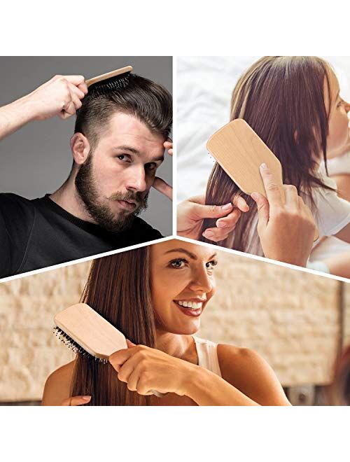 Hair Brush, Sosoon Boar Bristle Paddle Hairbrush for Long Short Thick Thin Curly Straight Wavy Dry Hair for Men Women Kids, No More Tangle, Giftbox & Tail Comb Included