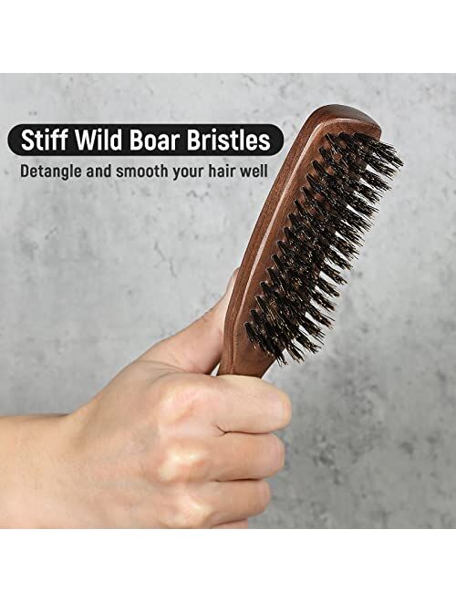 BasicForm Wild Boar Bristle Hair Brush for Men, Stiff Bristles, with Black Walnut Wooden Handle for Thick Hair