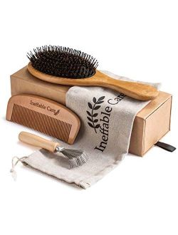 Ineffable Care Boar Bristle Hair Brush Set for Women & Men - Wooden Comb & Detangling Hair Brushes for Women Long, Thick, Thin, Fine, Curly & Tangled - Natural Detangler 