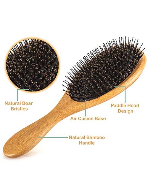 Ineffable Care Boar Bristle Hair Brush Set for Women & Men - Wooden Comb & Detangling Hair Brushes for Women Long, Thick, Thin, Fine, Curly & Tangled - Natural Detangler 