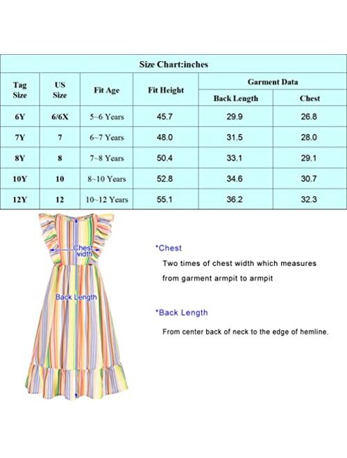 Grace Karin Girl's Casual Rainbow Striped Ruffle Short Sleeve Flounce Summer Beach Flowy Midi Dress