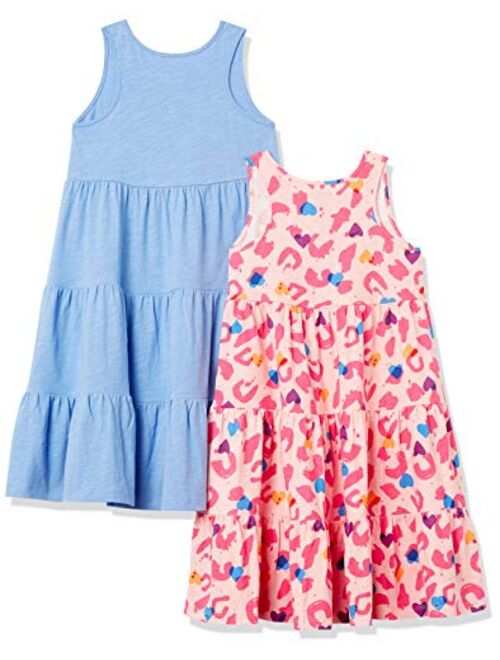 Spotted Zebra Girls and Toddlers' Knit Sleeveless Tiered Dresses, Pack of 2