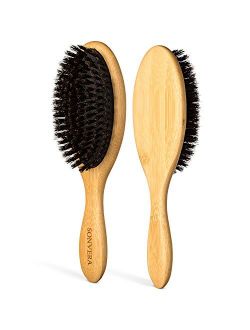 Sonvera Boar Bristle Hair Brush for Men Natural Hair Brushes for Women Pure Boar Bristle Brush Mens Hair Brush Set Boars Hair Brush Oval Wooden Bore Bamboo Hairbrush Adds