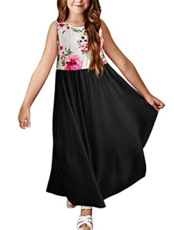 Sidefeel Girls Cute Summer Short Sleeve Floral Print Sundress Summer Casual Mini Dresses 4-13 Years