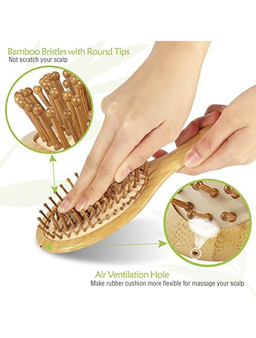 GAINWELL Bamboo Paddle Hair Brush - Bamboo Bristles Detangling Hairbrush for Massaging Scalp
