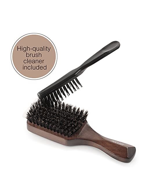 AM 8:00 Boar Bristle Hair Brush Set, 100% Medium Natural Boar Bristle Brush Suitable for All Beards & Thin to Normal Hair Types, Adds Shine and Smoothing Hair, with Free 