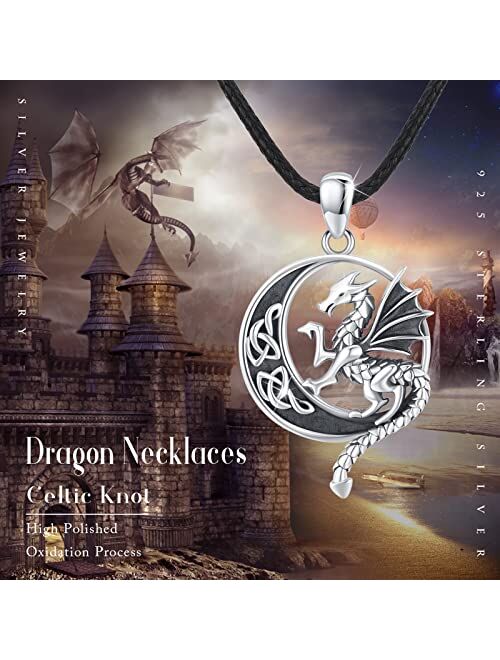 Conbo Sterling Silver Dragon Necklace Crystal Necklace Celtic Knot Necklace Dragon Crystal Jewelry Gift for Men Women Boys Girls