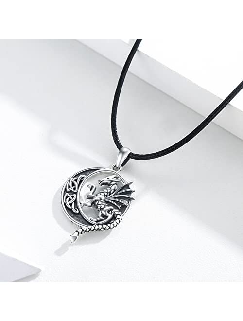 Conbo Sterling Silver Dragon Necklace Crystal Necklace Celtic Knot Necklace Dragon Crystal Jewelry Gift for Men Women Boys Girls