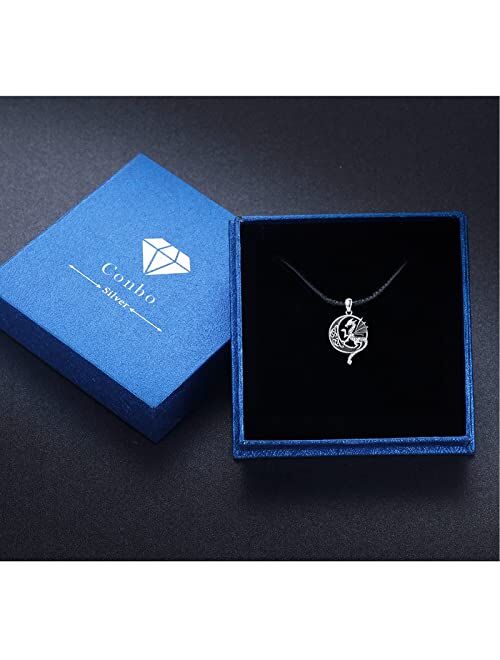 Conbo Sterling Silver Dragon Necklace Crystal Necklace Celtic Knot Necklace Dragon Crystal Jewelry Gift for Men Women Boys Girls