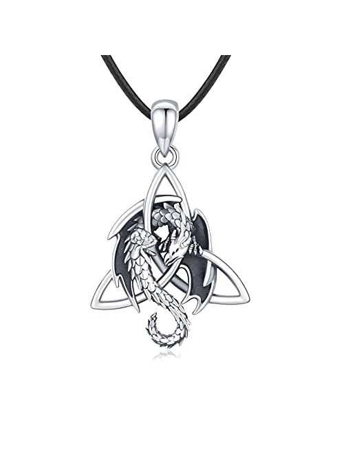 Waysles Dragon Necklace for Men Eboy 925 Sterling Silver Celtic Knot Dragon Pendant Necklace Cross Dragon Necklace for Boyfriend Boys Women Irish Vintage Wiccan Necklace 