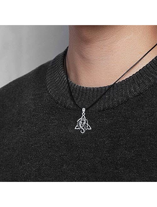 Waysles Dragon Necklace for Men Eboy 925 Sterling Silver Celtic Knot Dragon Pendant Necklace Cross Dragon Necklace for Boyfriend Boys Women Irish Vintage Wiccan Necklace 