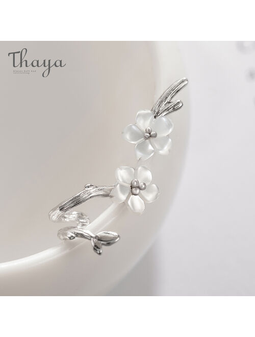 Thaya White Cherry s925 Silver Earrings Flower Round Cuff Earrings For Women Elegant Fine Jewelry