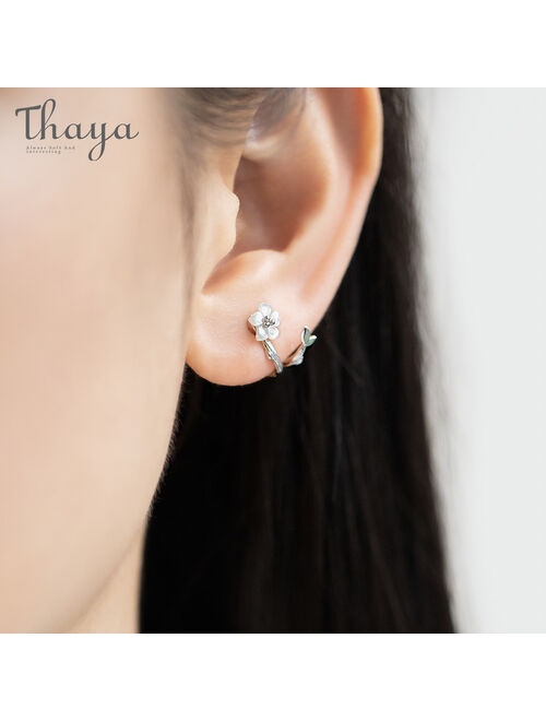 Thaya White Cherry s925 Silver Earrings Flower Round Cuff Earrings For Women Elegant Fine Jewelry