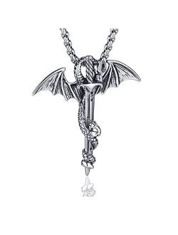 Fusamk Punk Animal Pendant Titanium Steel Sword Wing Dragon Necklace