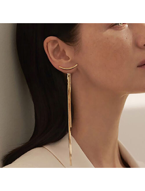 LAIKBO Vintage Gold Color Bar Long Thread Tassel Drop Earrings for Women Glossy Arc Geometric Korean Fashion Jewelry Hanging Pendientes