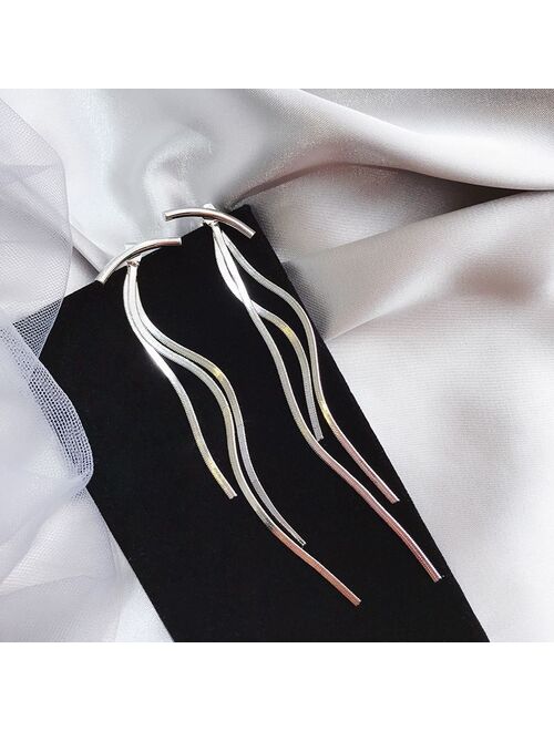 LAIKBO Vintage Gold Color Bar Long Thread Tassel Drop Earrings for Women Glossy Arc Geometric Korean Fashion Jewelry Hanging Pendientes