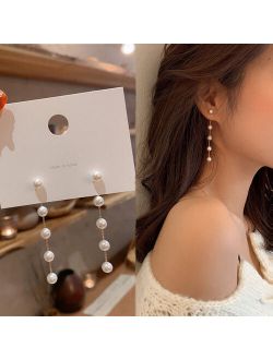 LAIKBO Trend Simulation Pearl Long Earrings Female Moon Star Flower Rhinestone Wedding Pendant Earrings Fashion Korean Jewelry Earrings