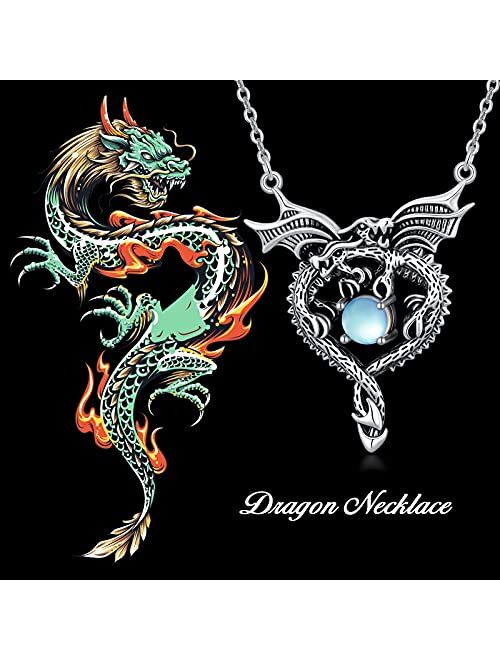 SLIACETE Dragon Necklace Sterling Silver Cross Dragon Pendant Necklace Vintage Dragon Jewelry Gifts for Women Boys Men Dragon Lovers