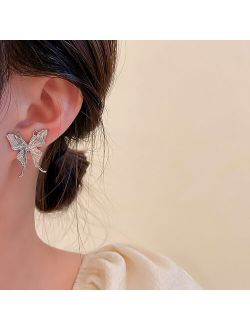 925 Silver Needle Korean Dongdaemun Fashion New Normcore Butterfly Earrings Ear Studs Metal Temperament Design Earrings Earring