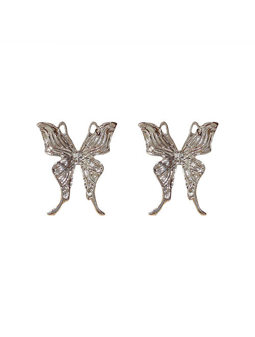 925 Silver Needle Korean Dongdaemun Fashion New Normcore Butterfly Earrings Ear Studs Metal Temperament Design Earrings Earring