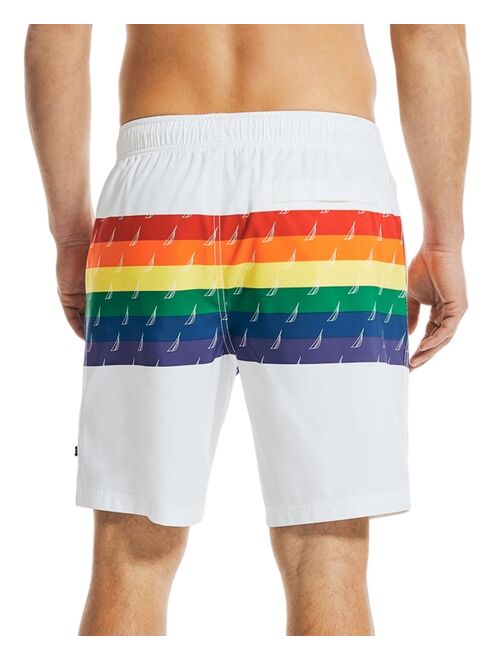 Nautica Men's Pride Rainbow-Stripe 8" Swim Trunks