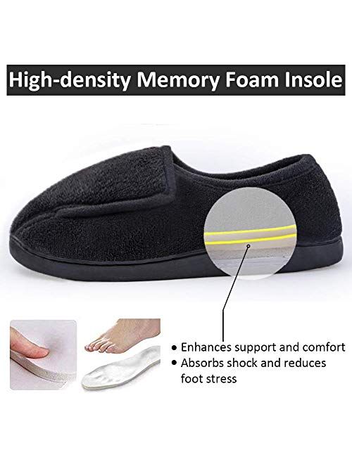 Git-up Women Memory Foam Diabetic Slippers Arthritis Edema Adjustable Closed Toe Swollen Feet Slippers Comfortable House Indoor Outdoor Shoes with Rubber Sole