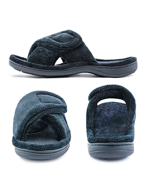 Git-Up Women's Adjustable Diabetic Slippers Memory Foam House Shoes Cozy Arch Support Orthotic Heel Cup Arthritis Edema Slippers Non Slip Rubber Sole, Open Toe Fuzzy Slid