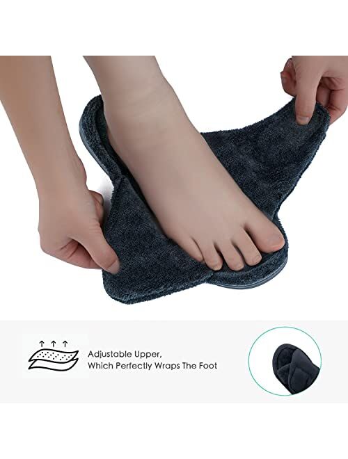 Git-Up Women's Adjustable Diabetic Slippers Memory Foam House Shoes Cozy Arch Support Orthotic Heel Cup Arthritis Edema Slippers Non Slip Rubber Sole, Open Toe Fuzzy Slid