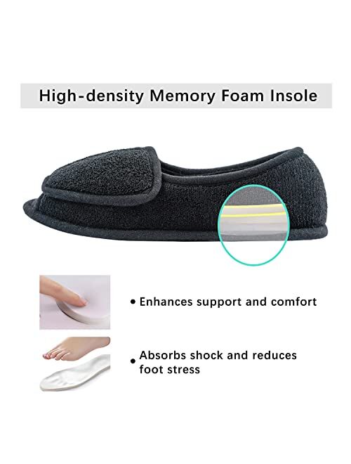 Git-up Diabetic Slippers for Women Memory Foam Arthritis Edema Adjustable Open Toe Swollen Feet Slippers Bedroom House Indoor Outdoor Shoes with Rubber Sole