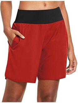Women's 7" Long Running Shorts with Liner Athletic Workout Shorts Zipper Pocket