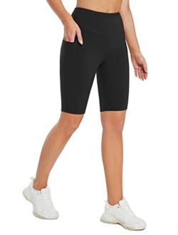 Women's 10"/12" Long Biker Shorts Knee Length High Waist with Pockets Yoga Compression Spandex Workout Shorts