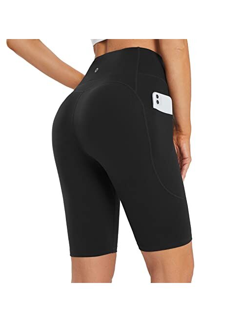 BALEAF Women's 10"/12" Long Biker Shorts Knee Length High Waist with Pockets Yoga Compression Spandex Workout Shorts