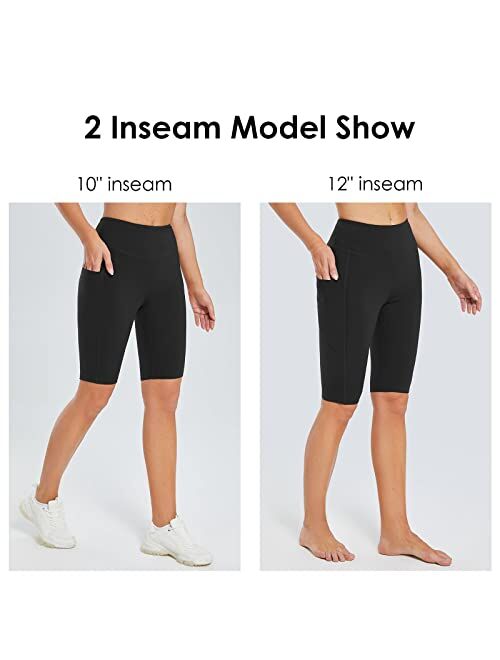 BALEAF Women's 10"/12" Long Biker Shorts Knee Length High Waist with Pockets Yoga Compression Spandex Workout Shorts