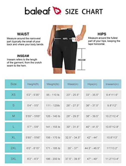 BALEAF Women's 10"/12" Long Biker Shorts Knee Length High Waist with Pockets Yoga Compression Spandex Workout Shorts
