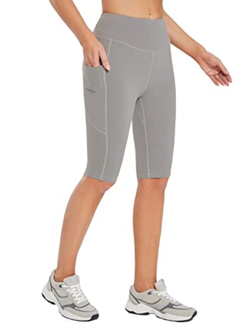 BALEAF Women's 10"/12" Long Biker Shorts Knee Length High Waist with Pockets Yoga Compression Spandex Workout Shorts