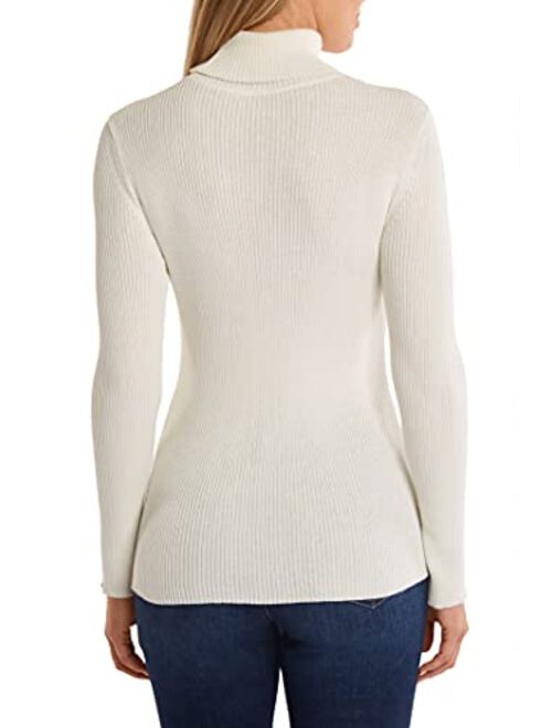 Boston Proper Womens Ribbed Turtleneck Sweater Long-Sleeve Sleek Silky Solid Knit