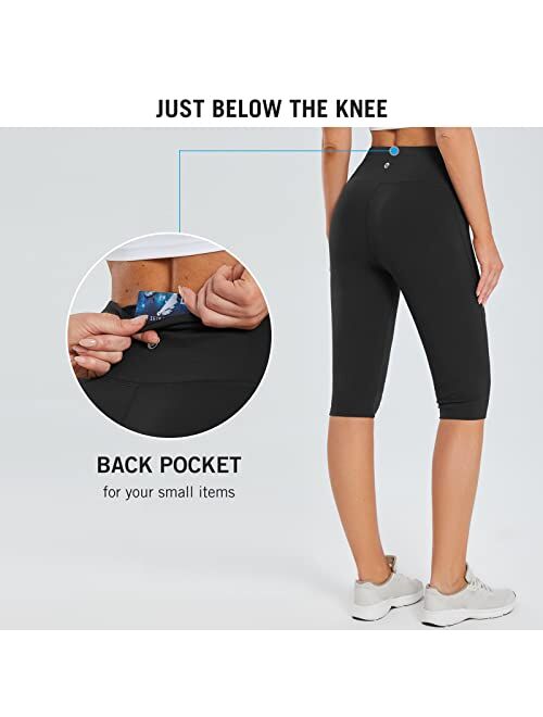BALEAF Women's Knee Length Leggings High Waisted Yoga Workout Exercise Capris for Casual Summer with Pockets