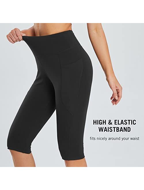 BALEAF Women's Knee Length Leggings High Waisted Yoga Workout Exercise Capris for Casual Summer with Pockets