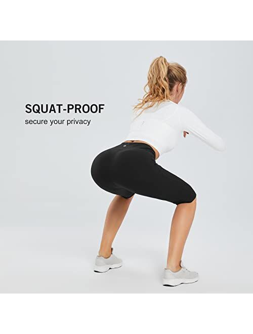 BALEAF Women's Knee Length Leggings High Waisted Yoga Workout Exercise Capris for Casual Summer with Pockets