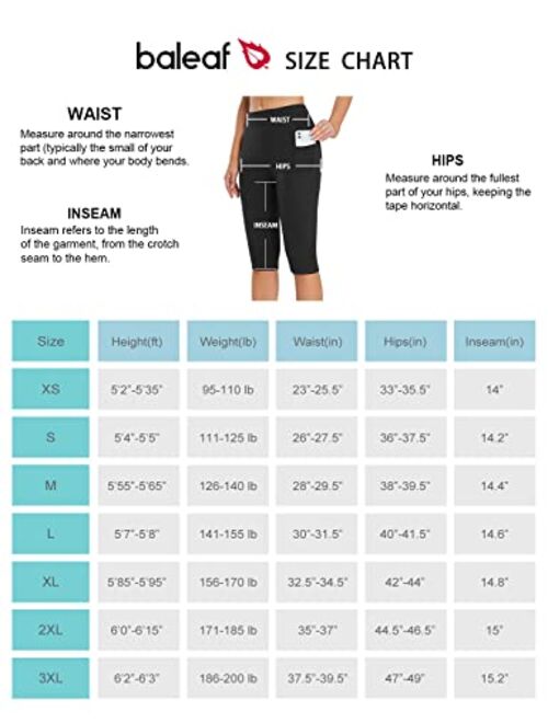 BALEAF Women's Knee Length Leggings High Waisted Yoga Workout Exercise Capris for Casual Summer with Pockets