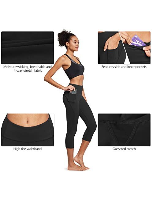 BALEAF Women's Capri Leggings Workout Yoga Running Capris High Waisted Pull On Cropped Leggings with Pockets