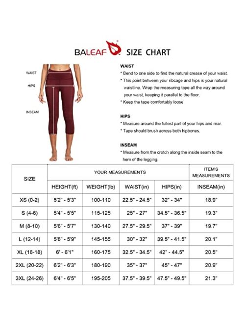 BALEAF Women's Capri Leggings Workout Yoga Running Capris High Waisted Pull On Cropped Leggings with Pockets