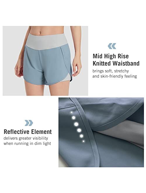 BALEAF Women's 2 in 1 Running Athletic Shorts with Liner Lightweight Quick-Dry Workout Active Yoga Shorts with Pockets