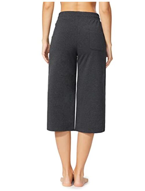 BALEAF Women's Capris Casual Summer Cotton Yoga Wide Leg Lounge Athletic Jersey Walking Loose Workout Capri Pants Pocketed