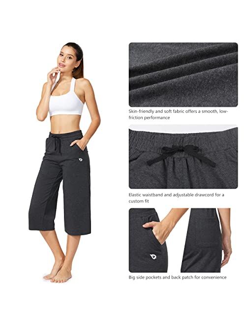 BALEAF Women's Capris Casual Summer Cotton Yoga Wide Leg Lounge Athletic Jersey Walking Loose Workout Capri Pants Pocketed