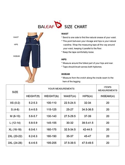 BALEAF Women's Capris Casual Summer Cotton Yoga Wide Leg Lounge Athletic Jersey Walking Loose Workout Capri Pants Pocketed