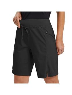 Women's Hiking Long Shorts 9" Quick Dry Bermuda Cargo for Curvy Lightweight Knee Length Shorts w Pockets