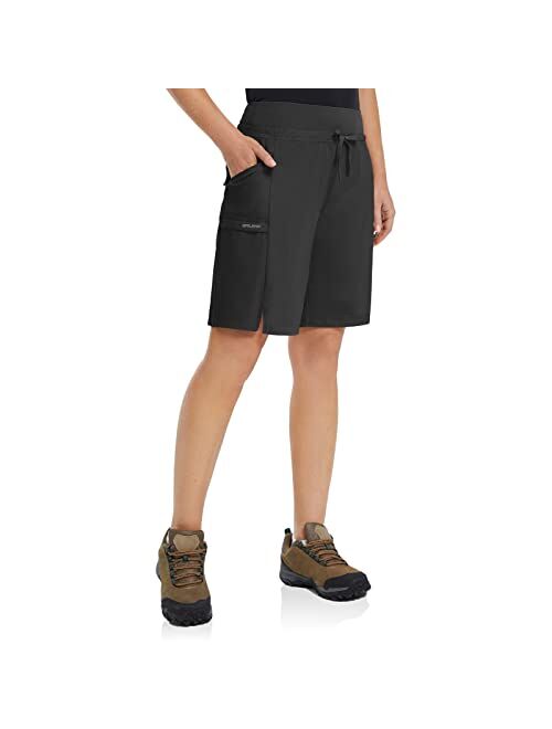 BALEAF Women's Hiking Long Shorts 9" Quick Dry Bermuda Cargo for Curvy Lightweight Knee Length Shorts w Pockets