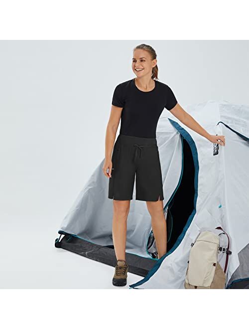 BALEAF Women's Hiking Long Shorts 9" Quick Dry Bermuda Cargo for Curvy Lightweight Knee Length Shorts w Pockets