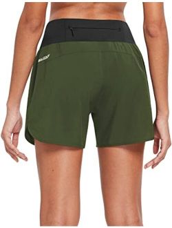 Women's 5" Running Shorts with Liner Quick Dry High Waisted Athletic Gym Lined Shorts Workout Zipper Pocket